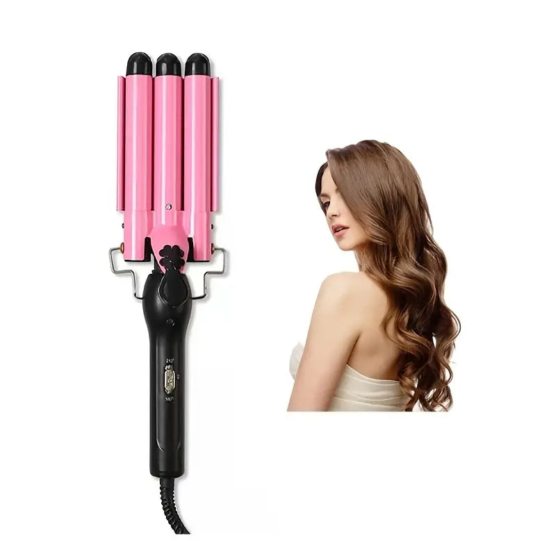Upgrade Your Hair Styling Game with this 3-Barrel Wavy Hair Styling Tool - Fast Heating & Suitable for Home, Travel & Professional Use!