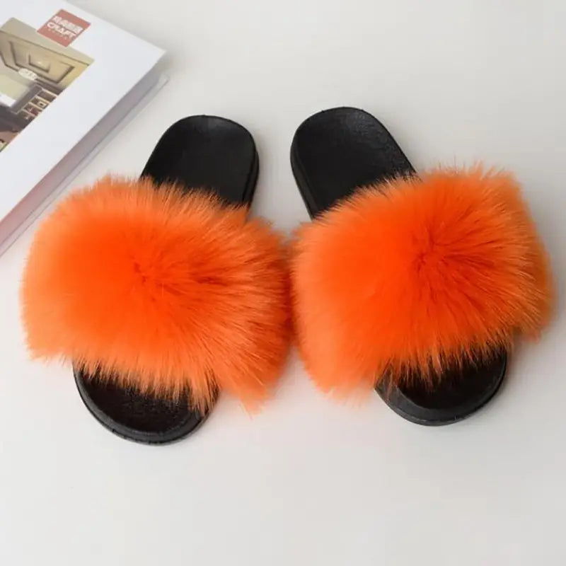 Women's Fluffy Open Toe Flat Slippers, Fashion Furry Anti-skid Slides Shoes, Casual Outdoor Slippers