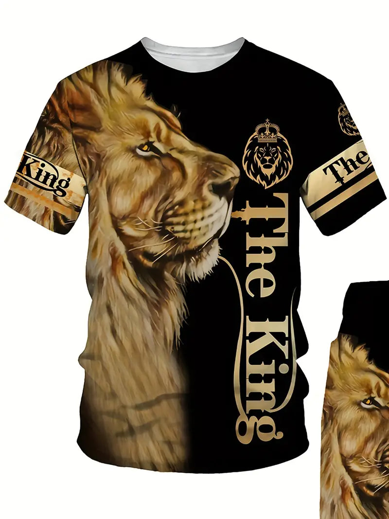 Lion King 3D Digital Pattern Print Graphic T-shirts, Causal Tees, Short Sleeves Comfortable Pullover Tops, Men's Summer Clothing
