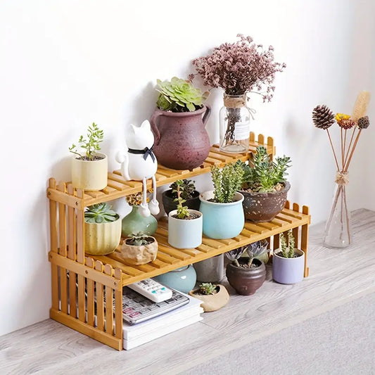 1 Set, Multi-layer Solid Wood Small Flower Stand, Office Tabletop, Nan Bamboo Plant Stand, Simple Succulent Potting Stand, Balcony Shelf
