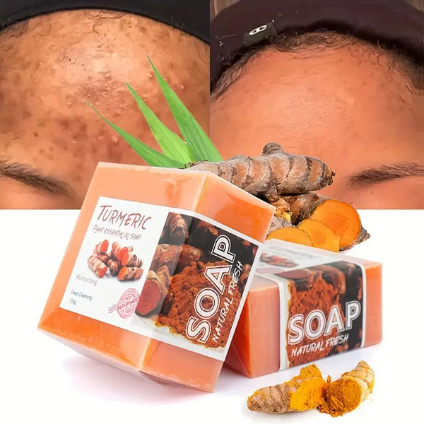 100g Natural Turmeric Facial Soap, Turmeric Exfoliates Body Handmade Soap, Cleansing Acne, Black Spots, Blackhead, Moisturizing And Refining Pores