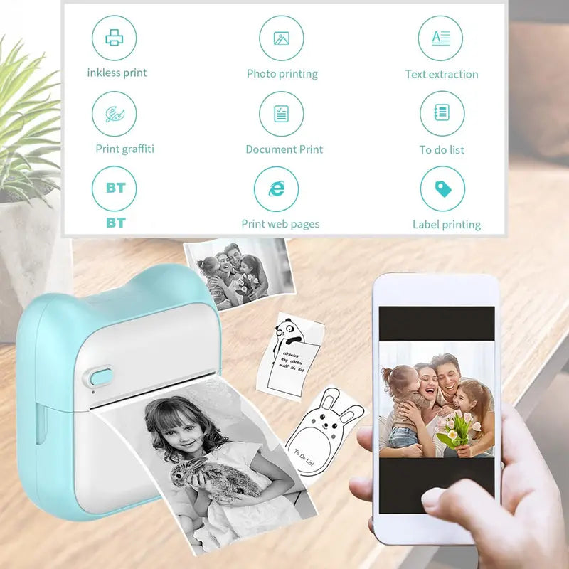 1pc Mini Photo Printer For IPhone/Android,1000mAh Portable Thermal Photo Printer For Gift Study Notes Work Children Photo Print
