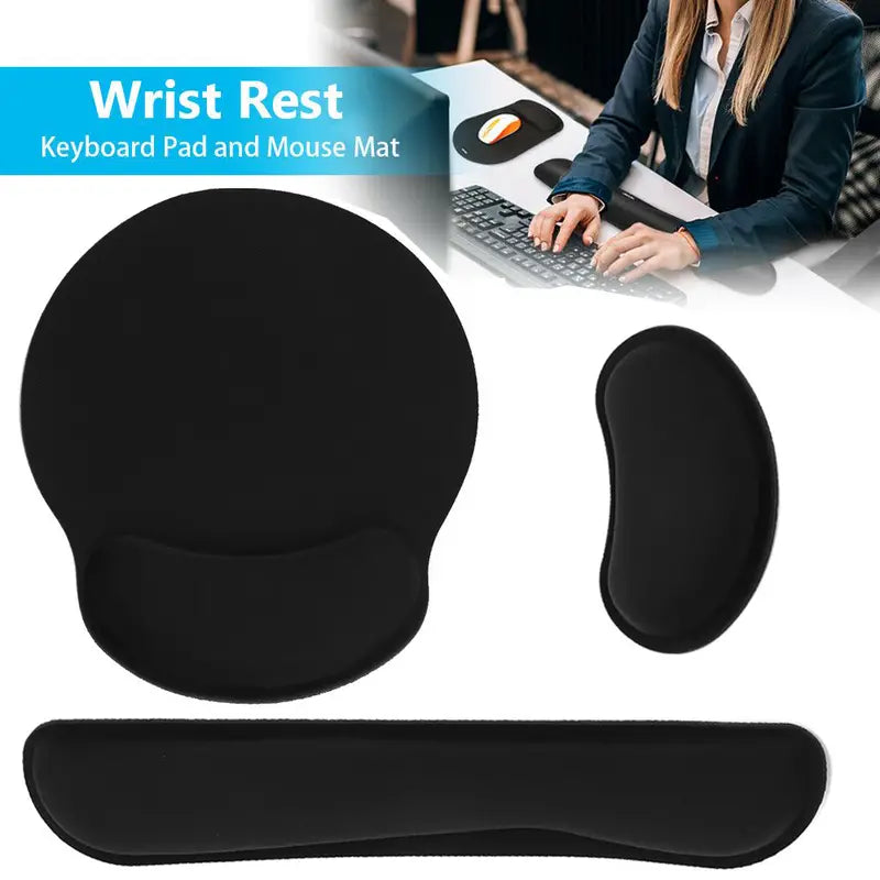 3-in-1 Gaming Mouse Mat Keyboard Pad Ergonomic Wrist Support Rest Cushion Memory Foam Non-slip Rubber Mice Mat For PC Laptop