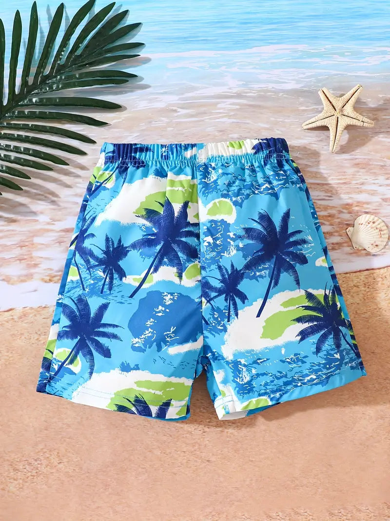 Boys Coconut Trees Causal Shorts Comfortable Breathable For Vacation Beach Kids Summer Clothes