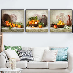 3pcs/set Kitchen Wall Decor Canvas Art For Dining Room, Vintage Fruit Pictures Farmhouse Rustic Signs, Paintings Bar Accessories