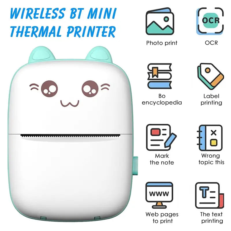 Portable Mini Printer Pocket Thermal Printer BT Wireless Smart Printer For Photo Picture Office Receipt Label Note QR Code Inkless Printing With IOS Android APP