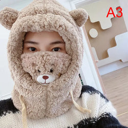1PC Fluffy Hood, Winter Coldproof Hat With Scarf Mask Rabbit Pattern For Cold Winter For Women & Girl