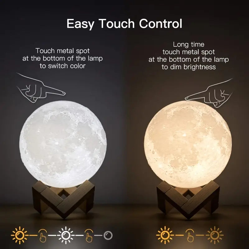 3D Moon Lamp Aroma Diffuser: Touch Control Brightness, Wooden Base, LED Night Light - Perfect Home Office Decor & Gift for Women!