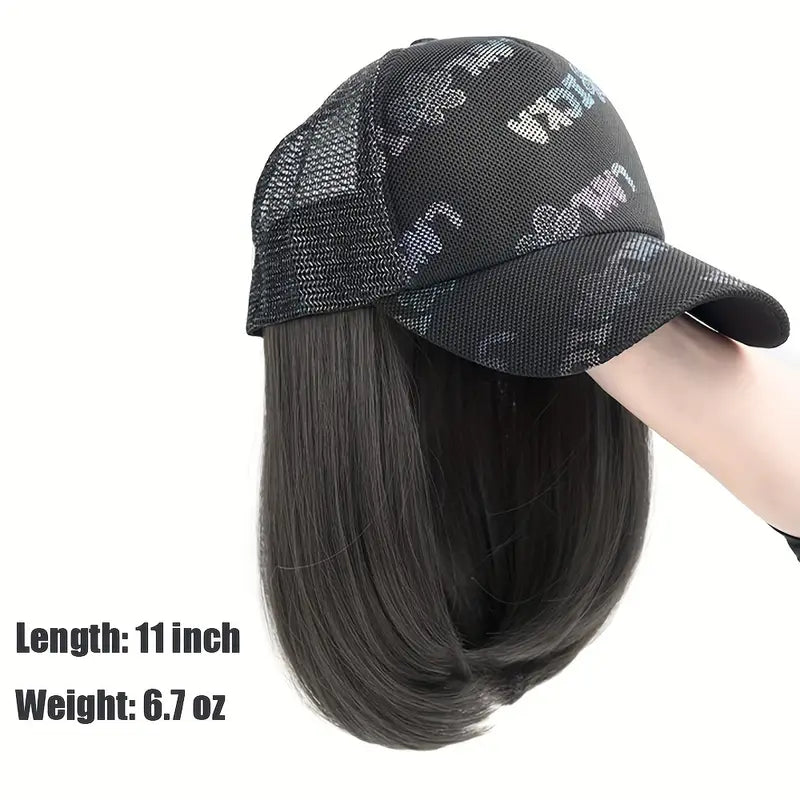 Hat Wigs 10 Inch Short Straight Hair Wigs With Peaked Cap Hat With Synthetic Hair Attached For Women Girls For Daily Use