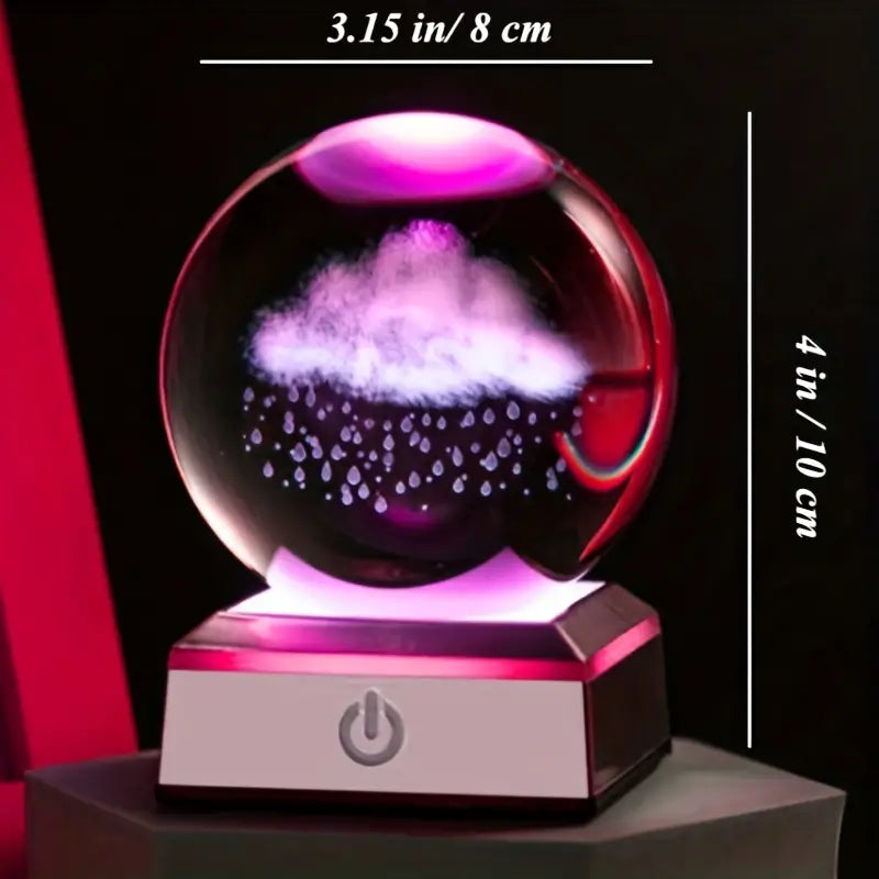 3D Laser Rainy Cloud Crystal Ball Night Light: Color Changing LED Lamp with Touch Control - Perfect Birthday Gift for Living Room, Bedroom, Office Decor
