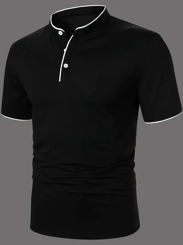 Casual Short Sleeves Stand Collar Button Up Slim Polo Shirt