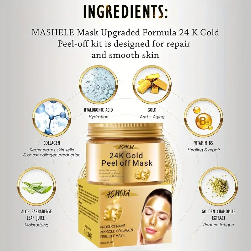 24K Gold Tear-Off Mask: Cleanse, Shrink Pores, and Absorb Blackheads for a Radiant Facial Glow!