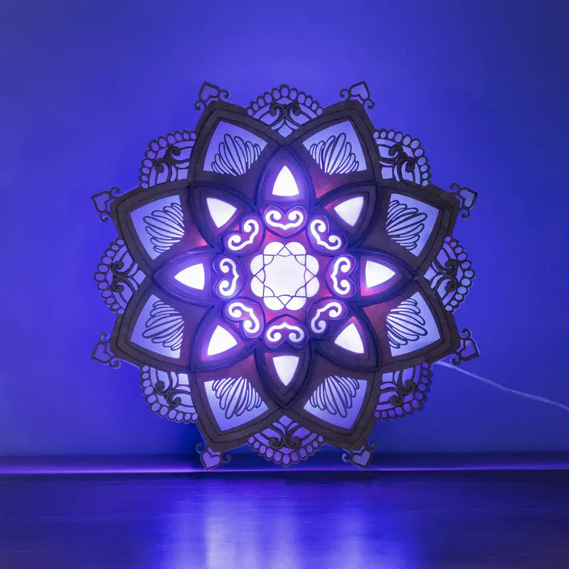 1pc Mandala Wooden Decorative Lamp Yoga Room LED Night Light Multilayered Laser Cut Carved Light Wall Decor For Home Living Room Bedroom Ornament