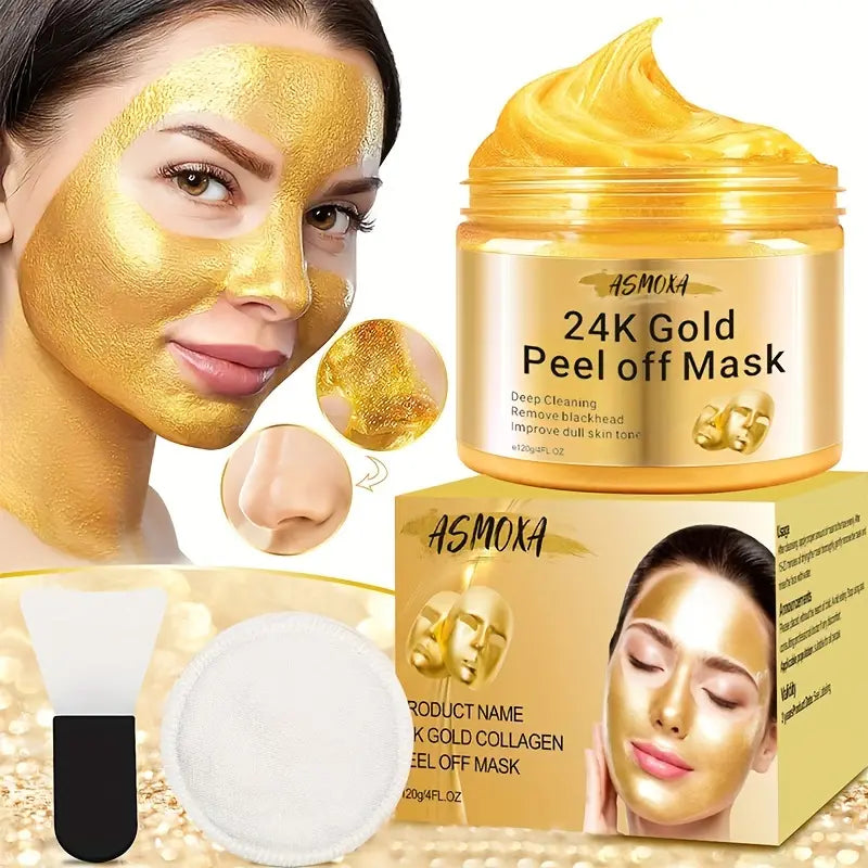 24K Gold Tear-Off Mask: Cleanse, Shrink Pores, and Absorb Blackheads for a Radiant Facial Glow!