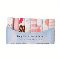8pcs Feeding Nursing Towels, Natural , Cute Design Baby Washcloths, Square Towels, Burp Cloth Bibs,Soft Infant Bath Towels,Toddler Face Towels, Handkerchief,