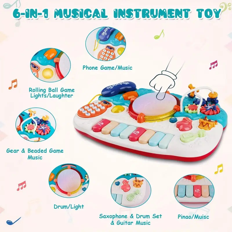 6-in-1 Light Up Phone Drum Keyboard Piano Set, Musica Baby Toys For 12 To 18 Months Toddlers
