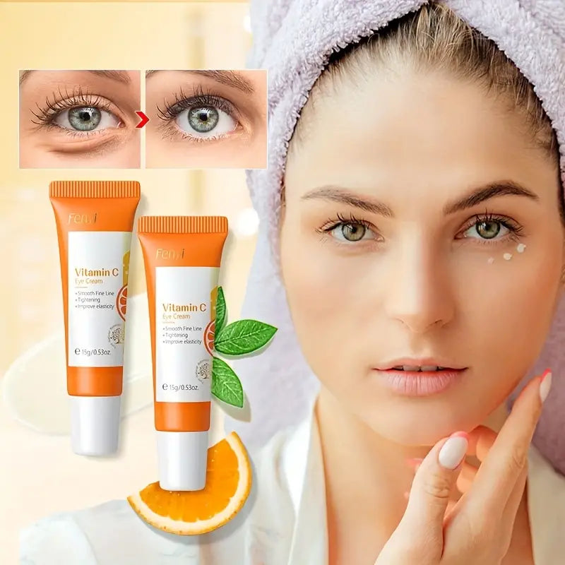 2pcs Vitamin C Brightening Eye Cream, Smoothing Fine Lines Lightening Dark Circles Brightening Skin Cream 15g