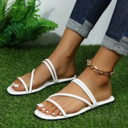Women's Casual Flat Sandals, Open Round Toe Strappy Slip On Shoes, Outdoor Beach Slides Shoes