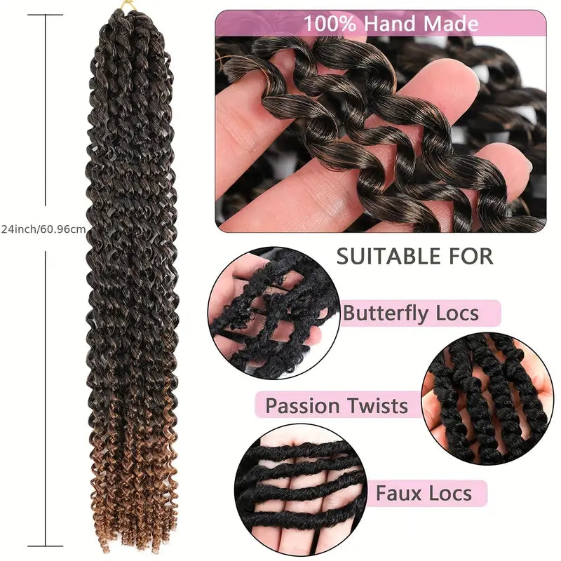 Passion Twist Hair Extensions 24 Inch Water Wave Crochet Hair Passion Twists Braiding Hair Extensions Long Bohemian Spring Twist Hair Crochet Braids Synthetic Hair Extensions