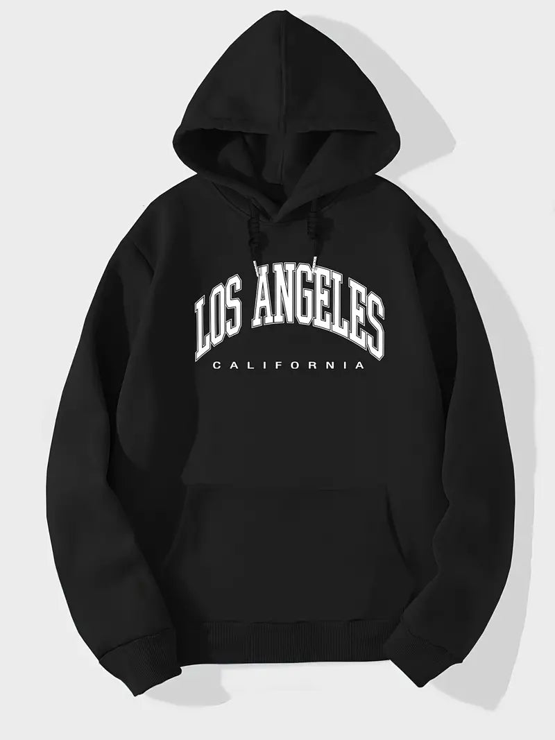 Men's Hoodie "LOS ANGELES" Print Long Sleeve Pocket Drawstring Casual Pullover Sweatshirt Top