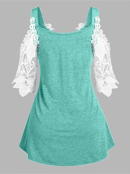Women's Tank Top Casual Fashion Summer Casual Lace Stitched Off Shoulder Loose Cami Top