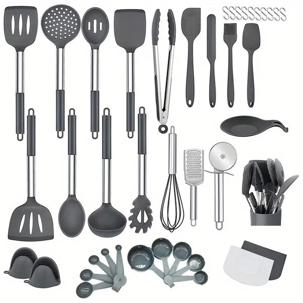 17/42pcs/set, Kitchen Utensil With Holder, Cooking Turner, Spatula, Cooking Soup Spoon, Colander Spoon, Whisk , Pasta Spoon, Grater, Pizza Cutter,