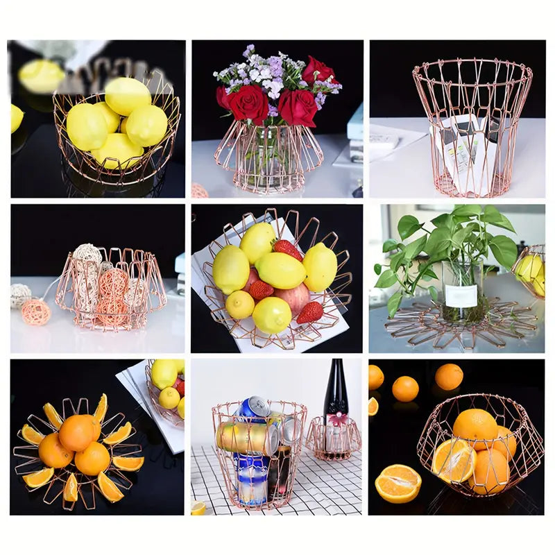 2pcs, Fruit Bowl Plate, Flexible Fruit Baskets For Kitchen Counter, Innovations Decorative Flexible Wire Folding Fruit Basket