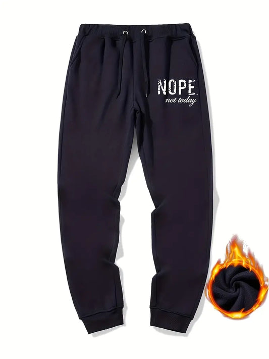 "Nope, Not Today" Letter Print Casual Slightly Stretch Graphic Drawstring Joggers, Men's Trendy Sweatpants For Spring Summer Outdoor
