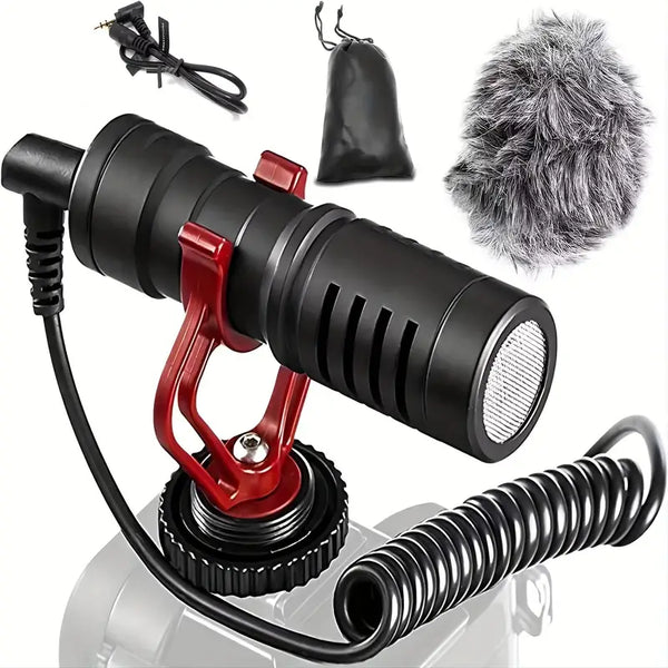 Universal Video Microphone With Shock Mount, Deadcat Windscreen, Case For IPhone, Android Smartphones