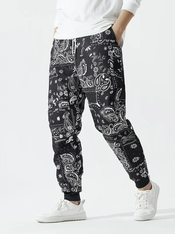 Men's Black Digital Print Design Pattern Thin Casual Sweatpants