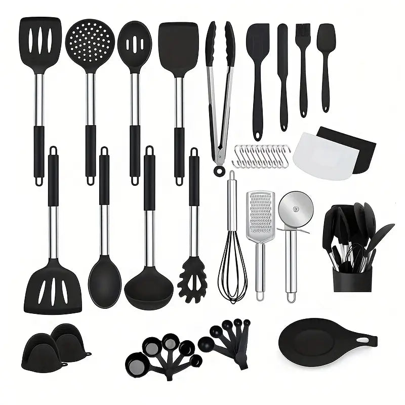 17/42pcs/set, Kitchen Utensil With Holder, Cooking Turner, Spatula, Cooking Soup Spoon, Colander Spoon, Whisk , Pasta Spoon, Grater, Pizza Cutter,