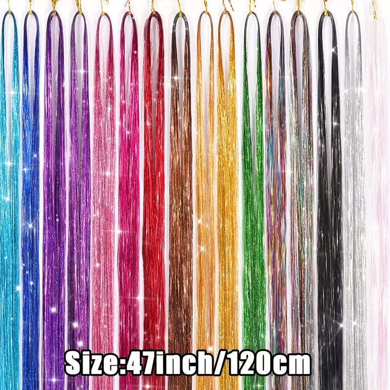 Tinsel Hair Extension With Tools 48 Inches 3200 Strands 16 Mixed Colors Hair Extension Tinsel Kit Glitter Hair Extensions