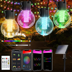 Avatar Controls Solar Smart String Lights Outdoor 25Ft 15 Bulbs Globe G40 LED with Remote and App Control Music Sync Color Changing Waterproof for Room Home Party Gazebo Yard Garden Tree Decorations