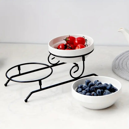 1pc, Fruit Tray, Fruit Bowl, 2 Tier Cupcake Stand, Dessert Display Tower Pastry Serving Platter With Iron Stan, Fruit Plate