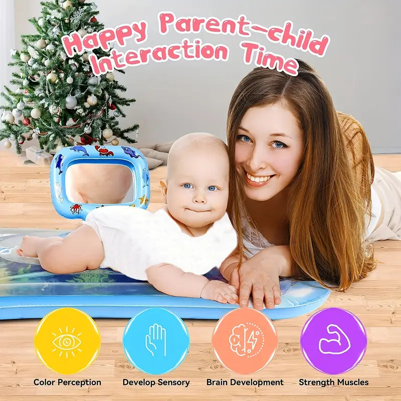 Tummy Time Water Mat With Mirror Inflatable Gift Toy For 0 3 6 9 12 Month Baby Boy Girl