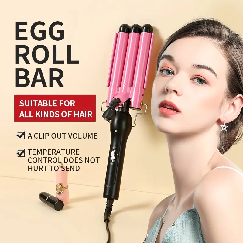 Upgrade Your Hair Styling Game with this 3-Barrel Wavy Hair Styling Tool - Fast Heating & Suitable for Home, Travel & Professional Use!