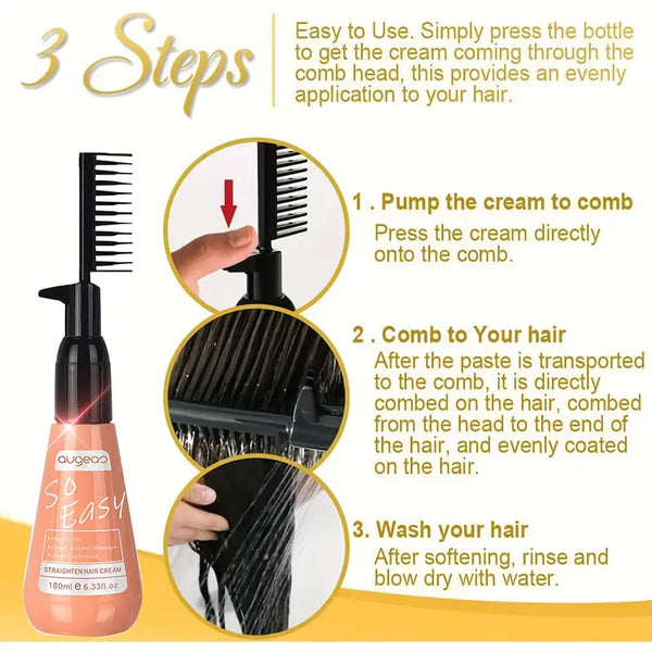 180ML Hair Straightening Cream with Comb - Get Smooth, Frizz-Free Curls in Minutes!