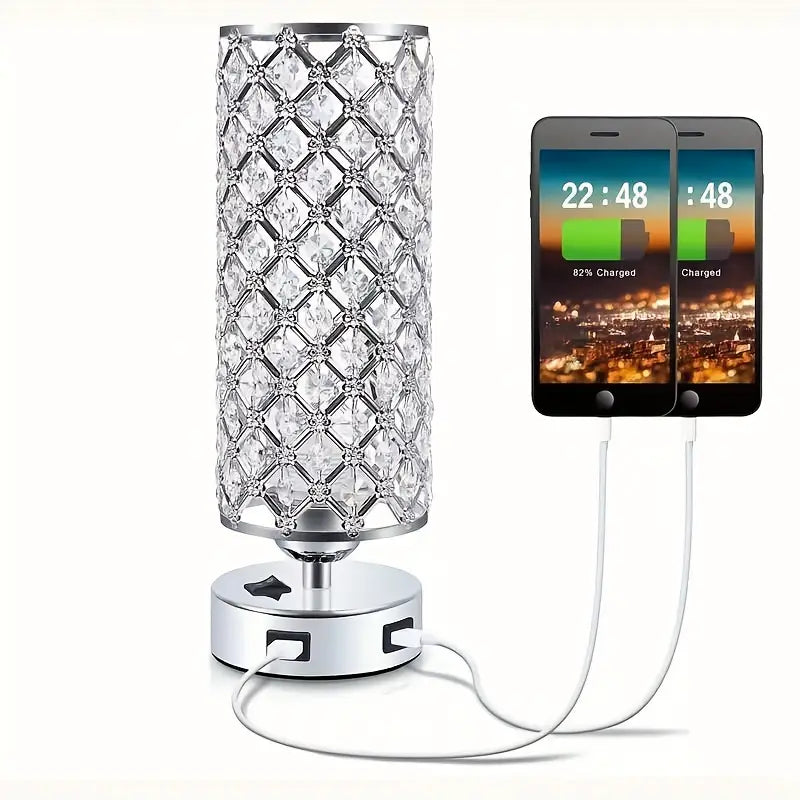 Elegant K9 Crystal Bedside Table Lamp With USB Ports & Bulb - Perfect for Bedroom, Office & More!