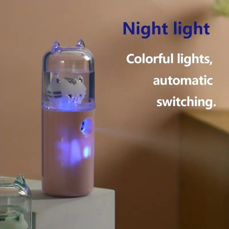 Cute Nano Facial Mister With Colorful Night Light Cartoon Pet Design Mini Face Humidifier Portable Silent Facial Sprayer