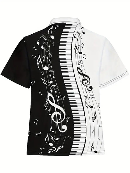 Piano Keys Music Casual Short Sleeves Polo Shirts, Zipper V-neck Tee, Men's Comfortable Slim Tops Summer Clothing
