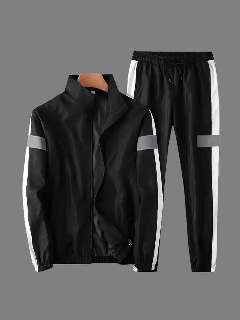 Men's Zipper Pockets Outwear+Pants Sets, New Hip-hop Suit