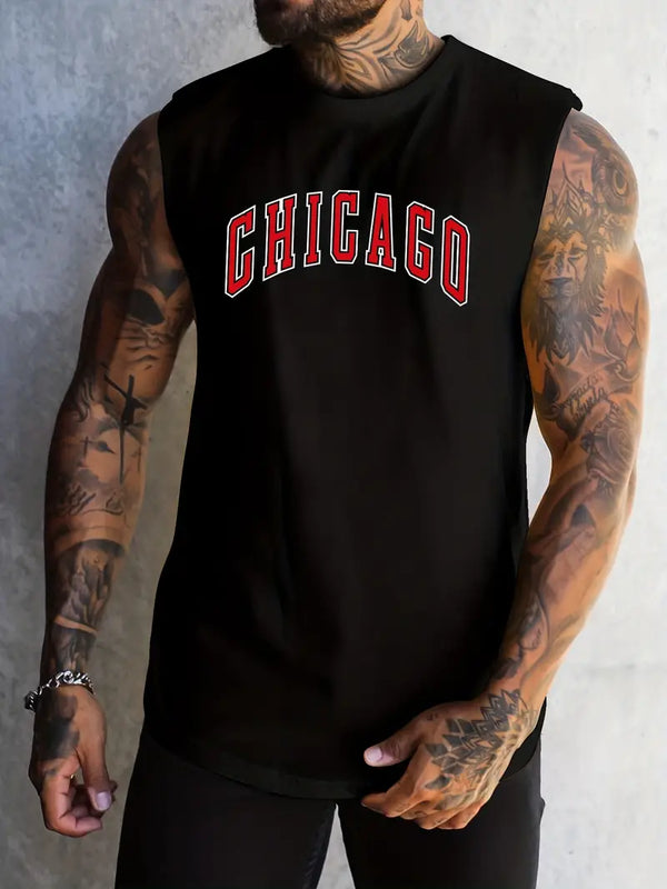 'Chicago' Round Neck Breathable Vest, Casual Sports Sleeveless Tank Tops, Men's Summer Clothing