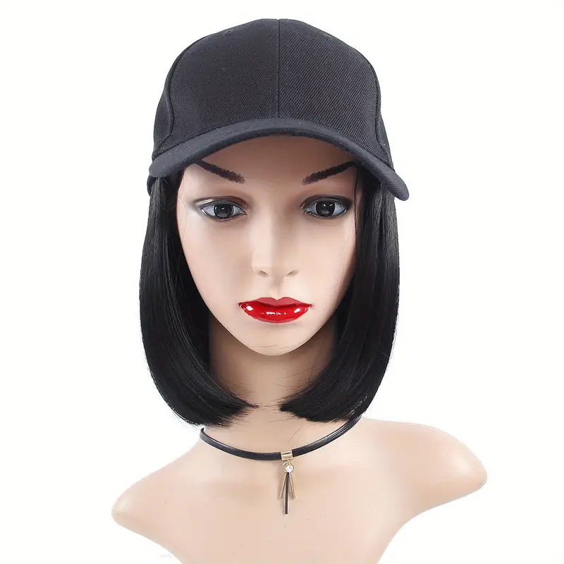 Hat Wigs Baseball Cap With Short Curly Hair Wigs For Women Heat Resistant Fiber Synthetic Bob Wigs For Daily Use