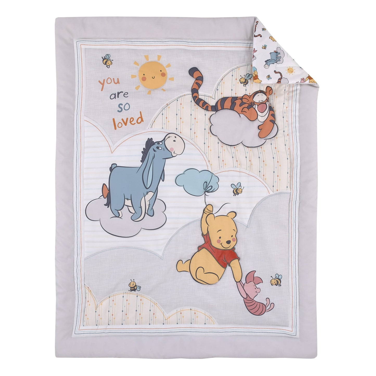 Disney Winnie the Pooh So Loved Crib Bedding Set, 3-Pieces, Gray, Blue, White, Unisex, Pooh, Tigger, Infant