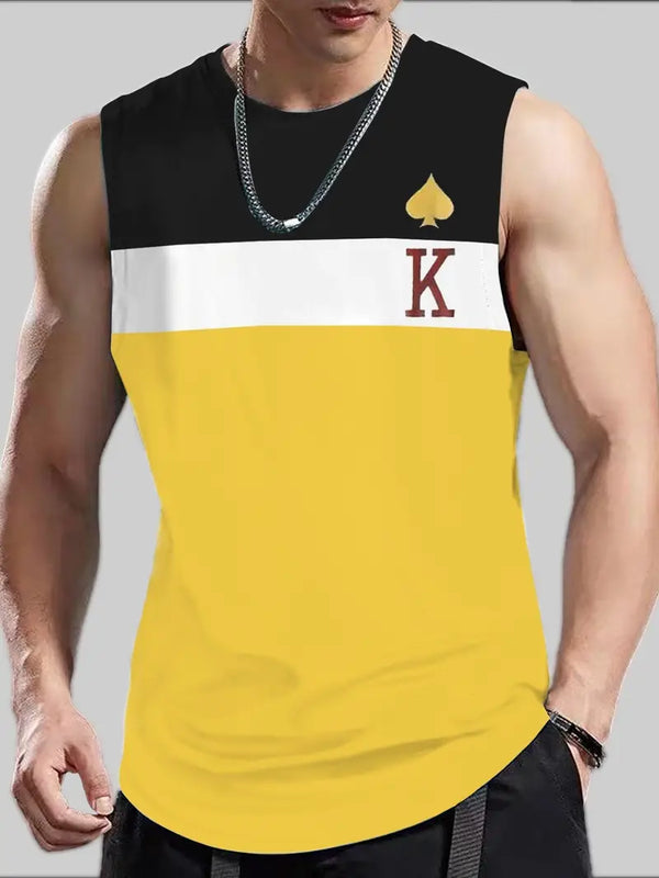 Heart K Pattern, Men's Color Block Tanktop, Casual Loose Sleeveless Shirt For Summer
