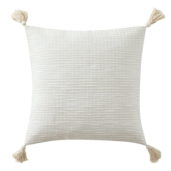 My Texas House Aster Woven Tassel Square Decorative Pillow Cover, 22" x 22", Ivory