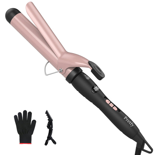 Pretfy Curling Iron, 1.25 Inch Professional Hair Culer with Tourmaline Ceramic Coating 140-430℉ for All Types Hair, Rose Gold