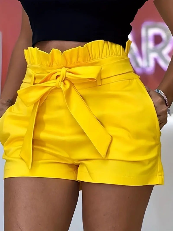 Tie Waist Solid Shorts, Casual Shorts For Summer & Spring, Women's Clothing