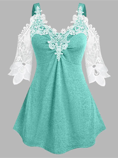 Women's Tank Top Casual Fashion Summer Casual Lace Stitched Off Shoulder Loose Cami Top