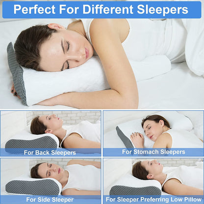 Memory Foam Pillow for Neck Pain Relief, Adjustable Ergonomic Cervical Orthopedic Sleeping Pillows with Washable Cover Bed Pillows for Side, Back, Stomach Sleepers for Neck Pain, 20''x 12''x 4'',White